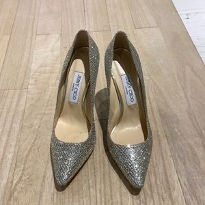 Jimmy Choo gold silver glitter stilettos size 8